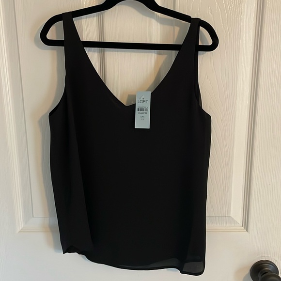 NWT LOFT Double V-Neck Sleeveless Blouse in Black, XXSP - Picture 1 of 3